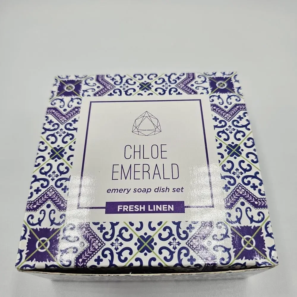 Chloe‎ Emerald Emery Soap Dish Set, Fresh Linen Scent, New In Box